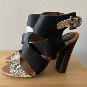 Matisse Black and Tan Strappy Heels